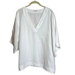 Roller Rabbit Linen Tunic White V-Neck 3/4 Sleeve Size Large
